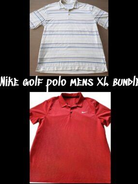 Nike Golf Polo Shirt Bundle XL Dri-Fit Performance Lot 2 Red White Striped Men’s